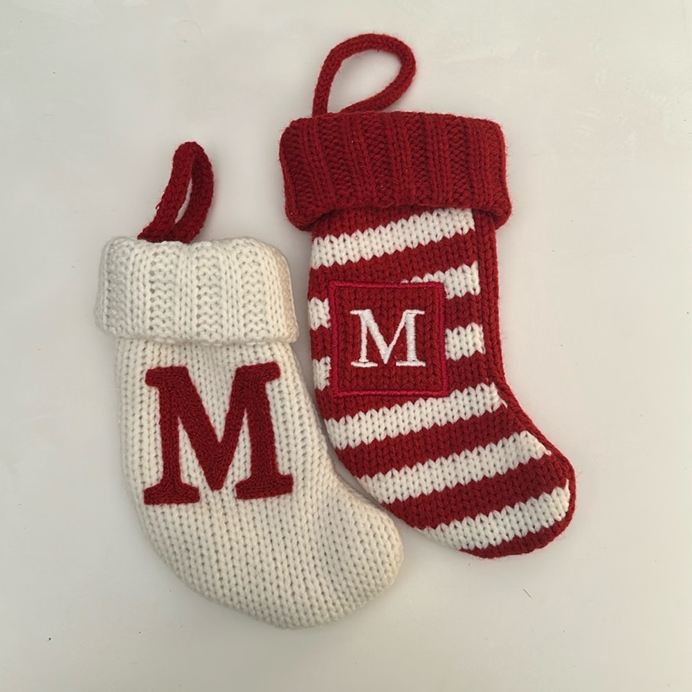 Letter “M” mini Christmas stockings red and white set of 2
